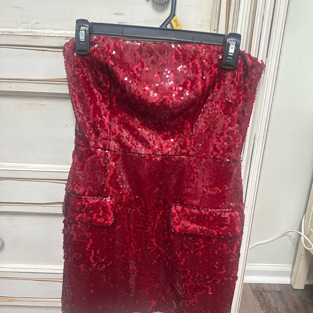 Strapless Red Sequin Pencil Skirt